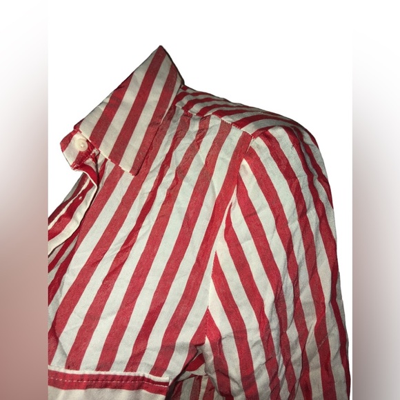 Zara red white striped button down front long sleeve blouse shirt size‎ XS new - Picture 10 of 11